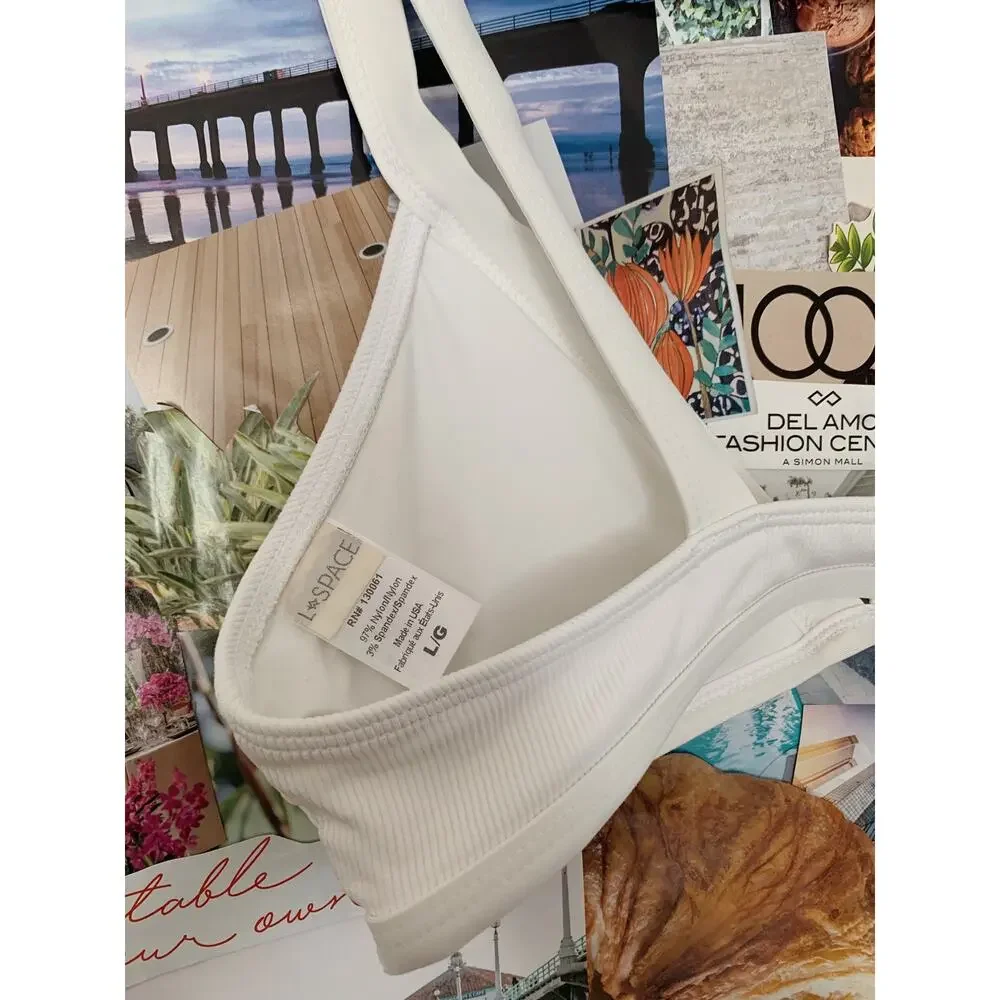 White L Space Farrah Ribbed Triangle Bikini Top L